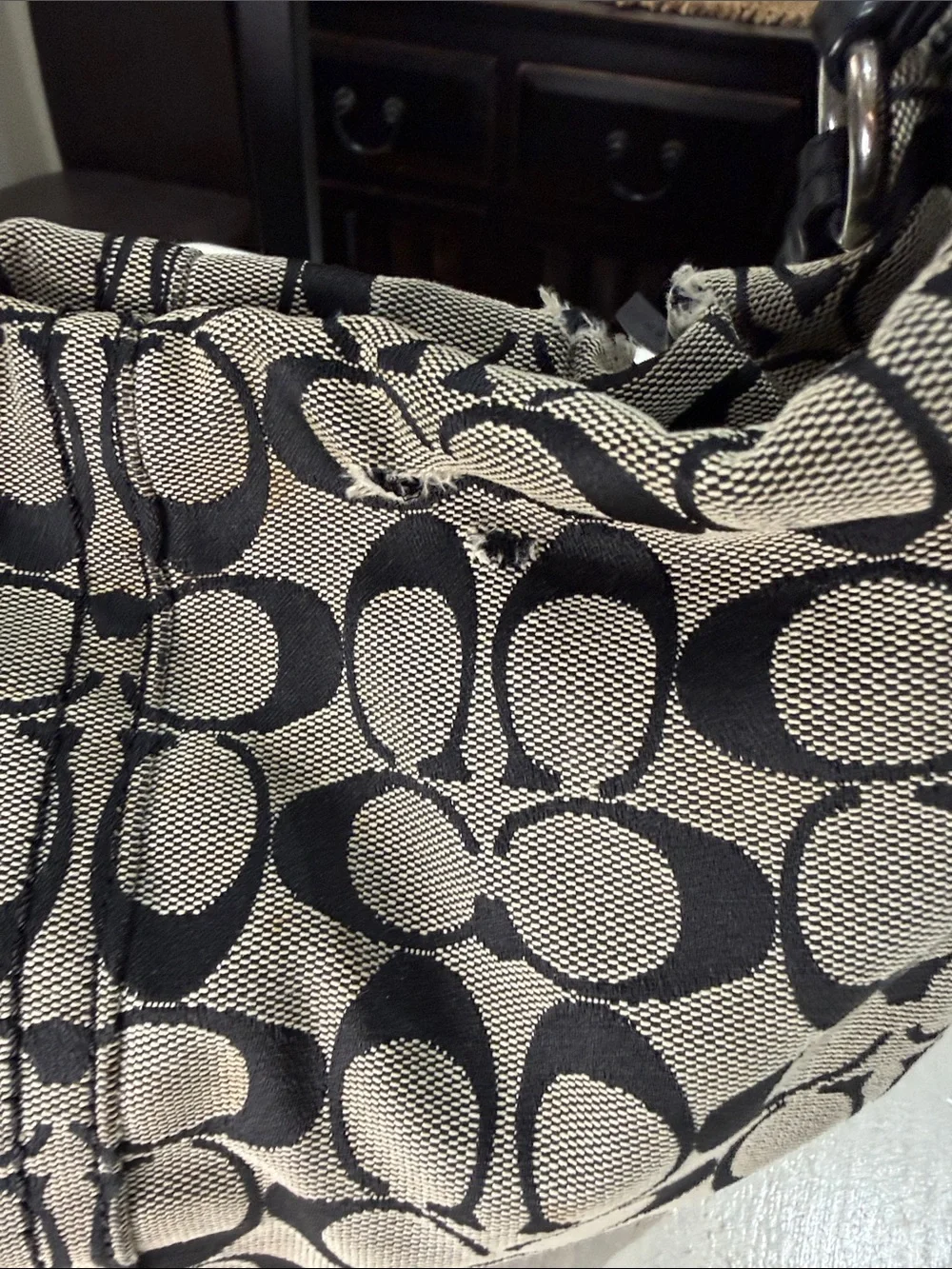 Coach Larg SOHO Signature Hobo Bag in Black and Tan